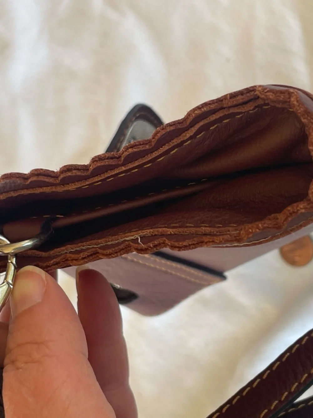 Vintage Genuine Italian Leather Brown Wristlet Clutch Scalloped Edge 🇮🇹